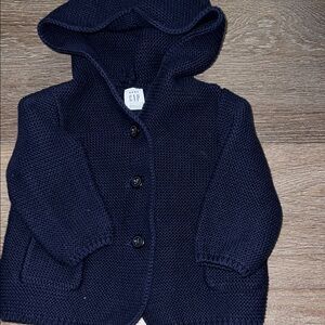 GAP Dark Blue Baby Knit Bear Swearer Hoodie 0/3 GUC